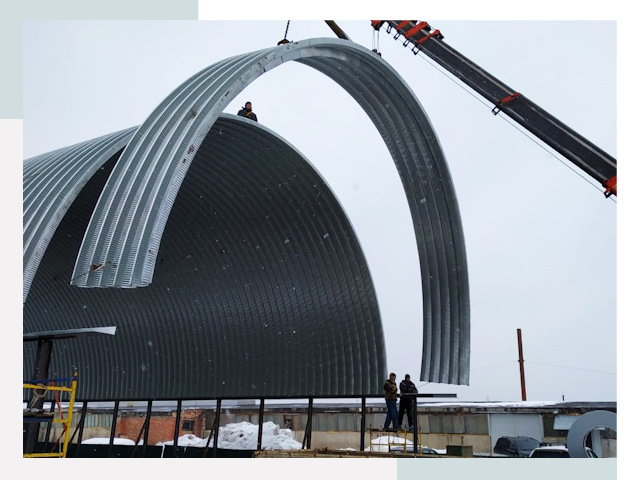 Полукруглые ангары в Щекине